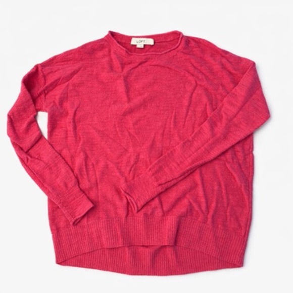 LOFT Sweaters - LOFT Women's Pink Crewneck Pullover Sweater High-Low Hem Lightweight Knit XS